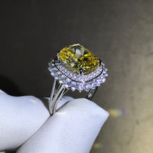 Load image into Gallery viewer, 5 Carat Cushion Cut Moissanite Ring Vivid Yellow VVS Double Halo Starburst