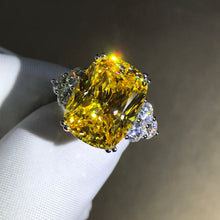 Load image into Gallery viewer, 10 Carat Cushion Cut Moissanite Ring Vivid Yellow VVS 7 Stone