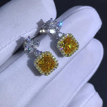 Load image into Gallery viewer, 1 Carat Yellow Square Radiant Cut Halo VVS Moissanite Drop Earrings