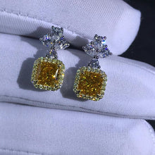 Load image into Gallery viewer, 1 Carat Yellow Square Radiant Cut Halo VVS Moissanite Drop Earrings