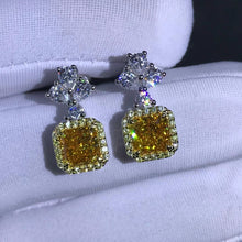 Load image into Gallery viewer, 1 Carat Yellow Square Radiant Cut Halo VVS Simulated Moissanite Drop Earrings