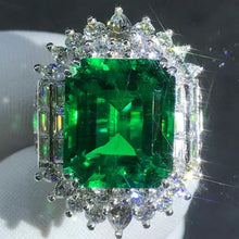 Load image into Gallery viewer, HUGE 8.8 Carat Emerald Cut Lab Grown Emerald Ring with Durable 9K Gold
