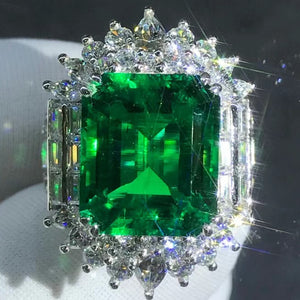 HUGE 8.8 Carat Emerald Cut Lab Grown Emerald Ring with Durable 9K Gold