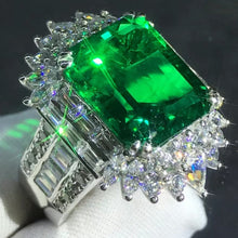 Load image into Gallery viewer, HUGE 8.8 Carat Emerald Cut Lab Grown Emerald Ring with Durable 9K Gold
