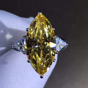 8 Carat Marquise Cut Moissanite Ring Vivid Yellow VVS Three-stone