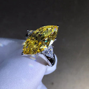8 Carat Marquise Cut Moissanite Ring Vivid Yellow VVS Three-stone