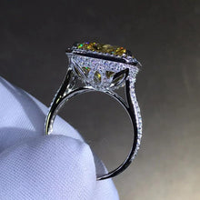Load image into Gallery viewer, 11.5 Carat Square Radiant cut Moissanite Ring Deep Yellow VVS Halo Split Shank