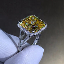 Load image into Gallery viewer, 11.5 Carat Square Radiant cut Moissanite Ring Deep Yellow VVS Halo Split Shank