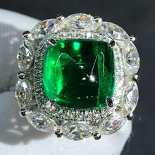Load image into Gallery viewer, Gorgeous Classic 5.8 Carat Cabochon Cut Lab Grown Emerald Double Halo Plain Shank Ring - 9K, 14K, 18K Solid Gold and 950 Platinum