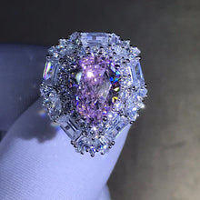 Load image into Gallery viewer, 4 Carat Pear Cut Pink Double Halo Split Shank VVS Moissanite Ring