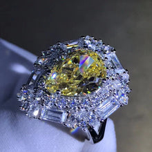 Load image into Gallery viewer, 4 Carat Pear Cut Moissanite Ring Vivid Yellow VVS Double Halo