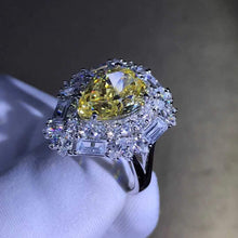 Load image into Gallery viewer, 4 Carat Pear Cut Moissanite Ring Vivid Yellow VVS Double Halo