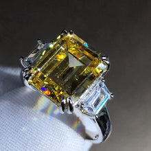 Load image into Gallery viewer, 5 Carat Emerald cut Moissanite Ring Vivid Yellow VVS Three-stone