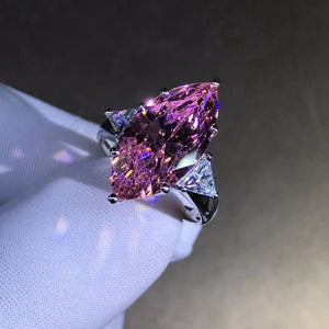8 Carat Marquise Cut Pink Three Stone VVS Moissanite Rings