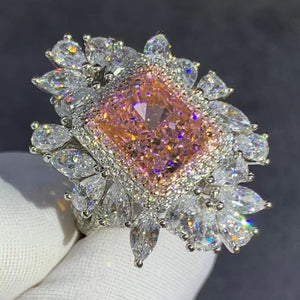 3 Carat Radiant Cut Pink Triple Halo VVS Moissanite Ring