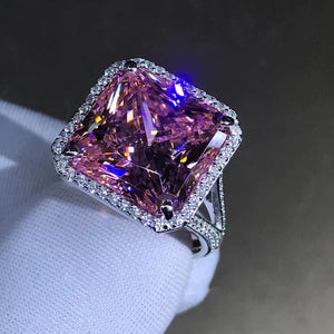12 Carat Square Radiant Cut Halo Split Shank Pink VVS Moissanite Ring