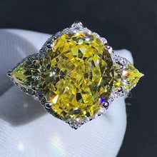 Load image into Gallery viewer, 5 Carat Oval Cut Moissanite Ring Vivid Yellow VVS Halo Three-stone