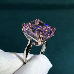 15 Carat Pink Radiant Cut Double Claw Solitaire Cathedral Moissanite Ring