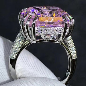 HUGE 10 Carat Pink Asscher Cut Subtle Halo Filigree VVS Moissanite Ring