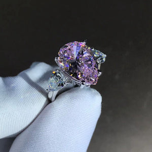 6 Carat Pink Pear Cut Three Stone VVS Moissanite Ring