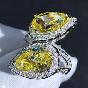 8 CTW Pear cut Moissanite Ring Vivid Yellow VVS Two stone Halo