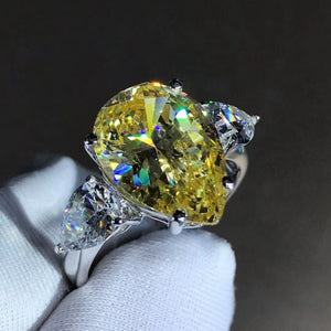 6 Carat Canary Pear Cut Moissanite Ring Vivid Yellow VVS Three Stone