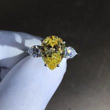 Load image into Gallery viewer, 6 Carat Canary Pear Cut Moissanite Ring Vivid Yellow VVS Three Stone