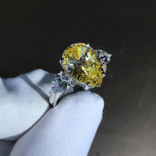 Load image into Gallery viewer, 6 Carat Canary Pear Cut Moissanite Ring Vivid Yellow VVS Three Stone