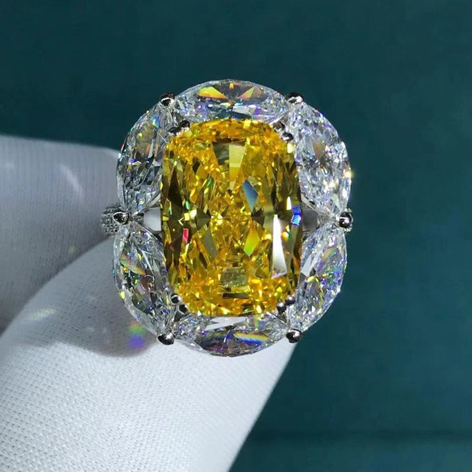 BIG 6 Carat Cushion Cut Moissanite Ring VVS Vivid Yellow