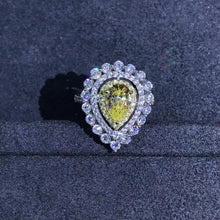 Load image into Gallery viewer, 2 Carat Canary Pear Cut Moissanite Ring Vivid Yellow VVS Triple Halo