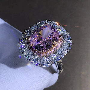 6 Carat Pink Cushion Cut Double Halo VVS Moissanite Ring