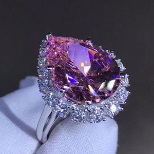 Stunning 10 Carat Pink Pear Cut Halo VVS Moissanite Ring