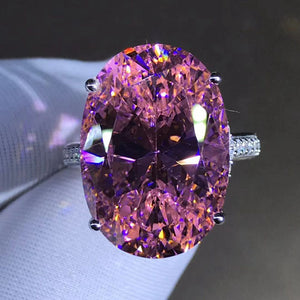 30 Carat Oval Cut Pink Subtle Halo Bead set VVS Moissanite Ring