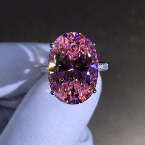 30 Carat Oval Cut Pink Subtle Halo Bead set VVS Moissanite Ring