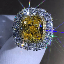 Load image into Gallery viewer, 6 Carat Cushion Cut Moissanite Ring Vivid Yellow VVS Two-tone Double Halo