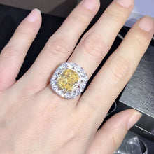 Load image into Gallery viewer, 6 Carat Cushion Cut Moissanite Ring Vivid Yellow VVS Two-tone Double Halo