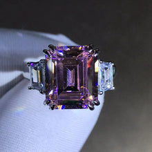 Load image into Gallery viewer, 5 Carat Emerald Cut Pink Double Prong Three Stone VVS Moissanite Ring