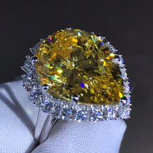 Load image into Gallery viewer, 10 Carat Pear Cut Moissanite Ring Rare Vivid Yellow VVS Halo