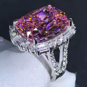 Rare Pink 10 Carat Cushion Cut Halo Bead Set VVS Moissanite Ring
