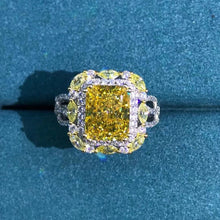 Load image into Gallery viewer, Elegant 3 Carat Radiant Cut Moissanite Ring Vivid Yellow VVS two-tone Double Halo