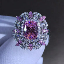 Load image into Gallery viewer, Lovely 2 Carat Pink Cushion Cut Triple Halo Split Shank VVS Moissanite Ring