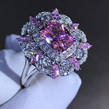 Load image into Gallery viewer, Lovely 2 Carat Pink Cushion Cut Triple Halo Split Shank VVS Moissanite Ring