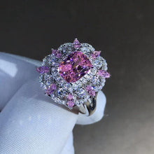 Load image into Gallery viewer, Lovely 2 Carat Pink Cushion Cut Triple Halo Split Shank VVS Moissanite Ring