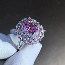 Load image into Gallery viewer, Lovely 2 Carat Pink Cushion Cut Triple Halo Split Shank VVS Moissanite Ring