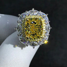Load image into Gallery viewer, 6 Carat Cushion Cut Moissanite Ring Vivid Yellow VVS Double Halo