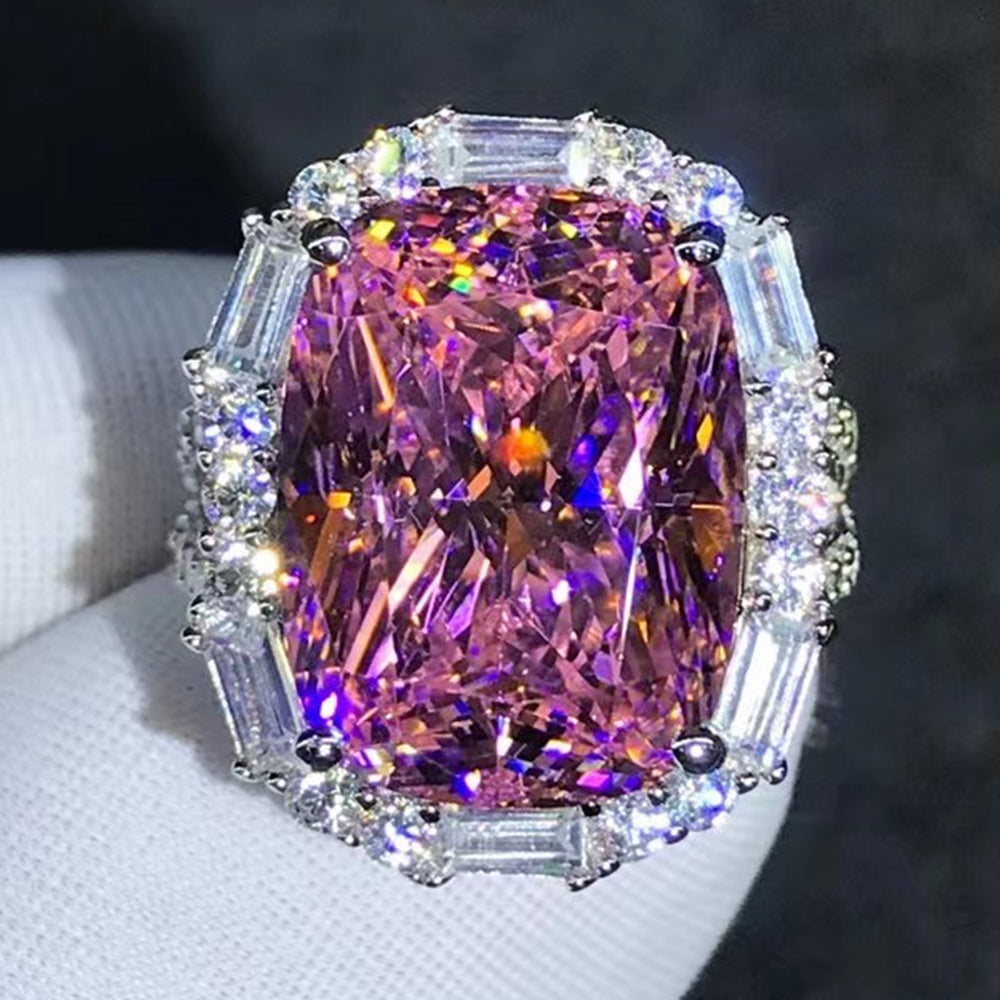 Rare Pink 10 Carat Cushion Cut Halo Bead Set VVS Moissanite Ring