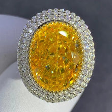 Load image into Gallery viewer, Big 10 Carat Oval Cut Moissanite Ring Deep Yellow VVS Double Halo Split Shank