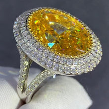 Load image into Gallery viewer, Big 10 Carat Oval Cut Moissanite Ring Deep Yellow VVS Double Halo Split Shank