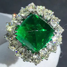Load image into Gallery viewer, CHUNKY 8.6 Carat Cabochon Cut Lab Grown Emerald Pinched Starburst Kite set Ring - 9K, 14K, 18K Solid Gold and 950 Platinum