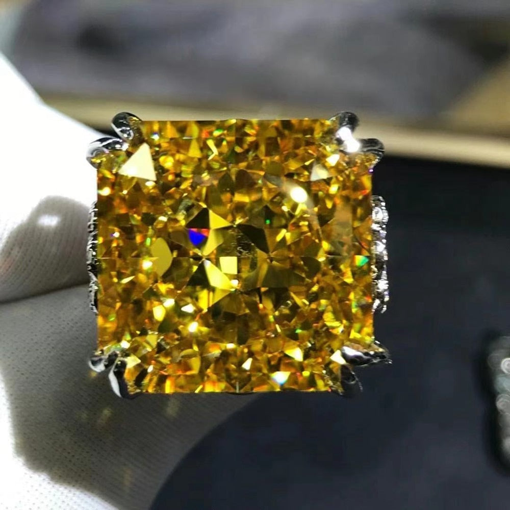 20 Carat Square Radiant Cut Yellow Moissanite Ring